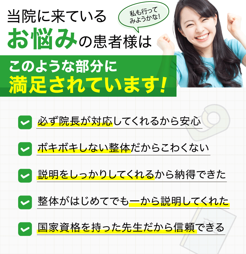 当院に来ているお悩みの患者様はこのような部分に満足されています！